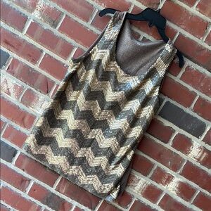 {Coldwater Creek} Chevron Gold & Brown Sequin Tank Top